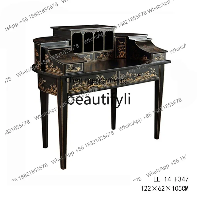 D176  French hand-painted landscape solid wood piano-shaped desk writing desk dresser multi-drawer