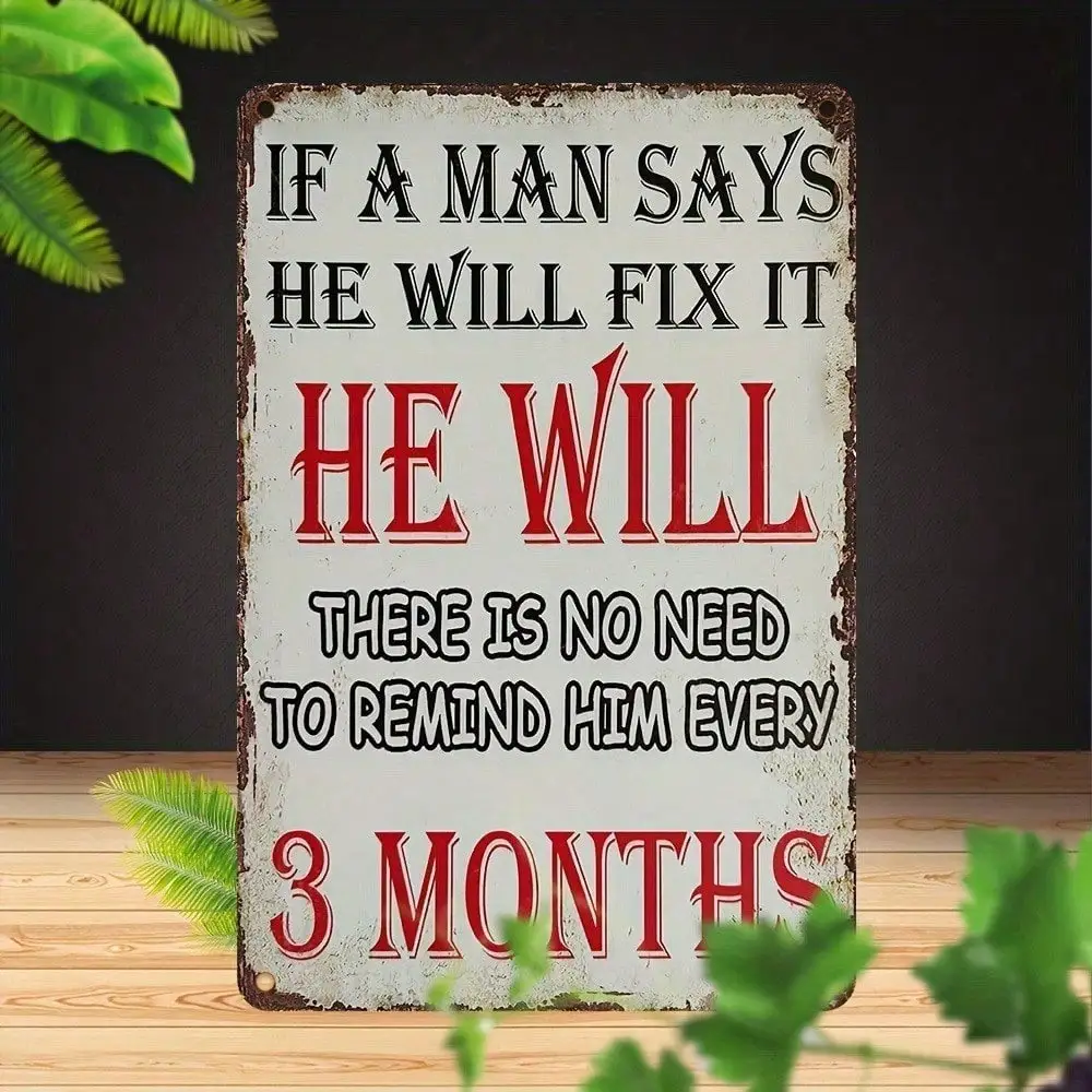 Vintage Metal Wall Art 8x12 Inch, Funny Retro Sign for Man Cave Office with Pre-Drilled Holes