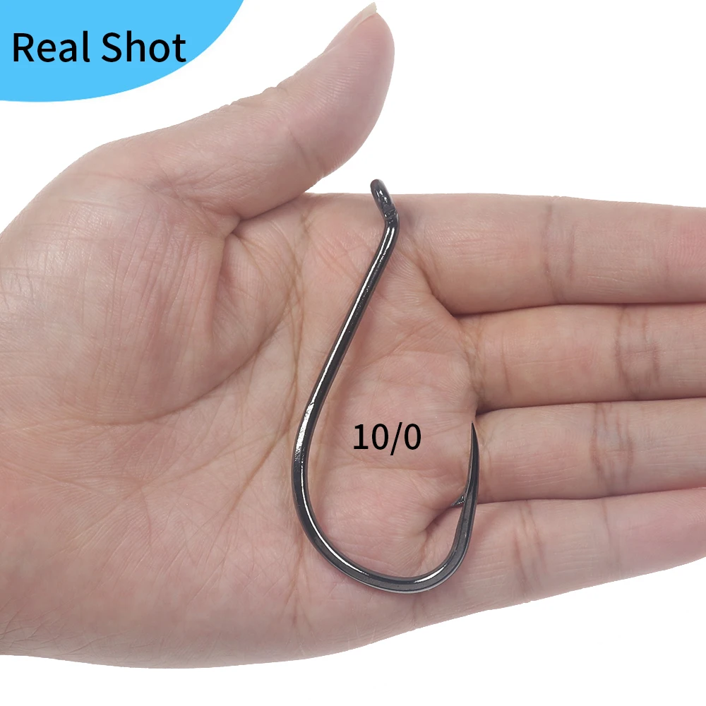 Elllv 100pcs #10 - 10/0 Black Nickel Octopus Beak High Carbon Steel  Offset Fishhook Saltwater Freshwater Fishing Bait Hook