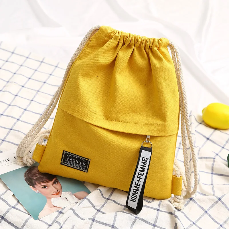 Canvas Drawstring Backpack Fashion School Gym Drawstring Bag Casual String Knapsack School Back Pack For Teenager Women