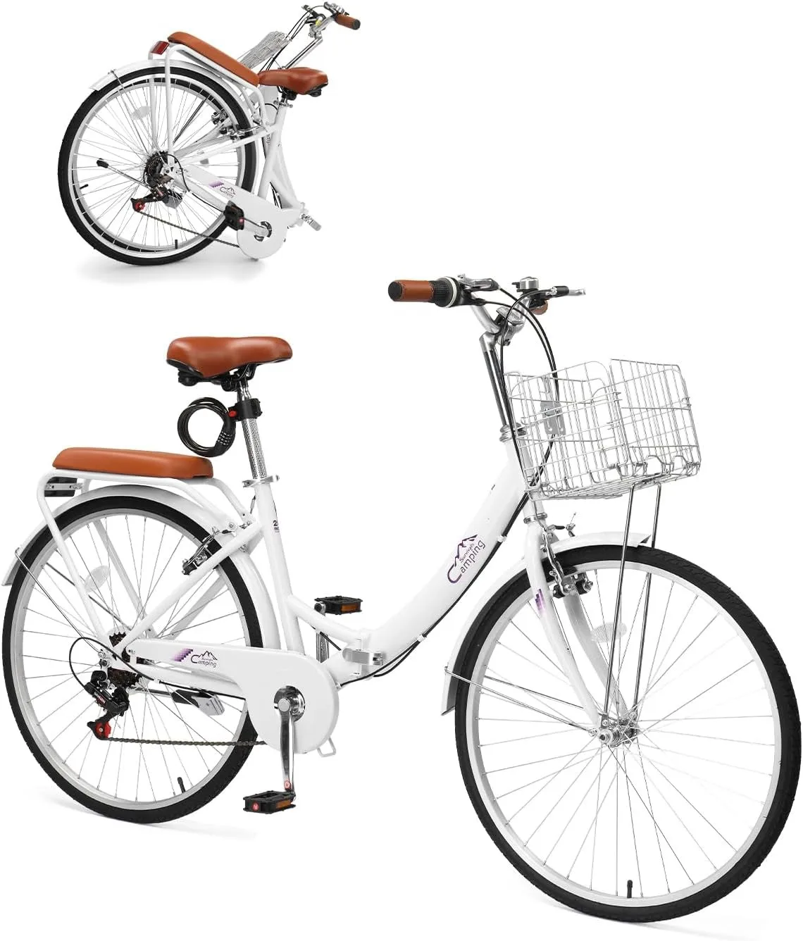 

26 in 7 Speed Beach Cruiser Bike with Lock, Comfort Back Seat, Foldable Basket