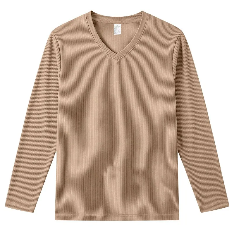 Herren Einteiliges Herbst- und Winter-Unterhemd mit V-Ausschnitt, Lässiges Loses Strick-Langarm-T-Shirt, Weiches und Dehnbares Basic-Layering-Oberteil – Detail 21