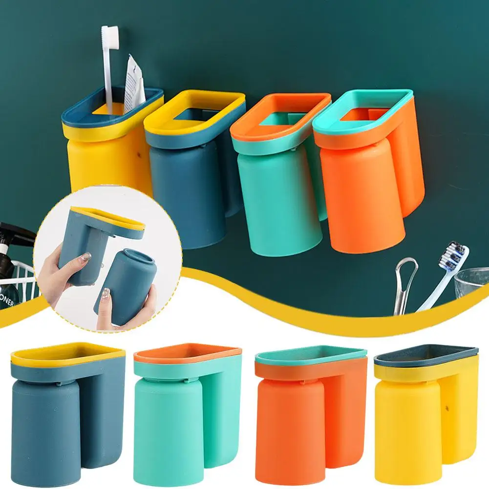 Toothbrush Cup Holder Self Adhesive Mouthwash Cup Rack Cup Toothpaste Mounted Mouth Wall Toothbrush Holder Bathroom Cup Storage