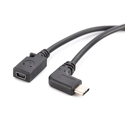 90 stopni typ C do Mini przedłużacz USB Mini USB żeńskie do USB C męski przewód kabel Adapter do ładowania do laptopa