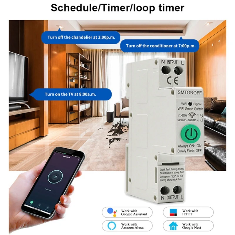 Medidor de energía inteligente con temporizador, Monitor de consumo de energía, monofásico, carril Din, WIFI, Kwh, 110V, 220V, 50/60Hz, Tuya, 18mm, 40a