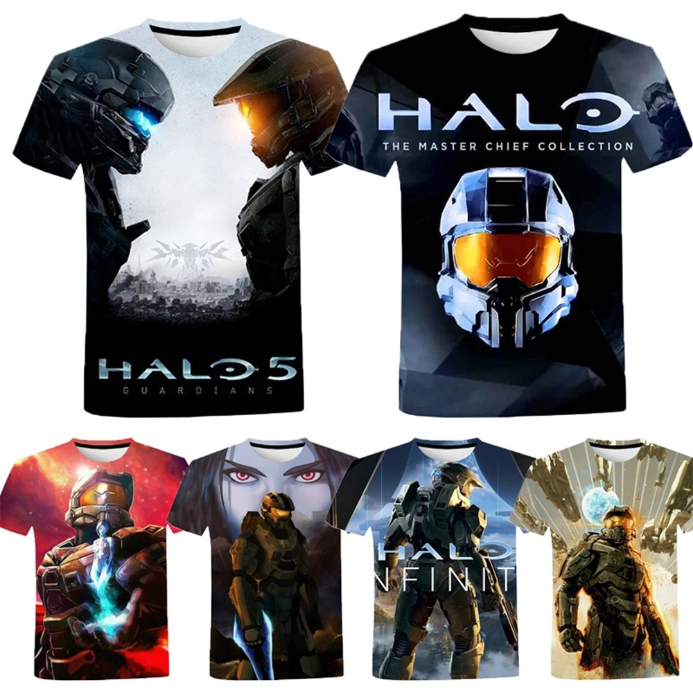 Game Halo 3D printed diamond armor print men's summer fashion casual short sleeved cool and domineering Harajuku street wear