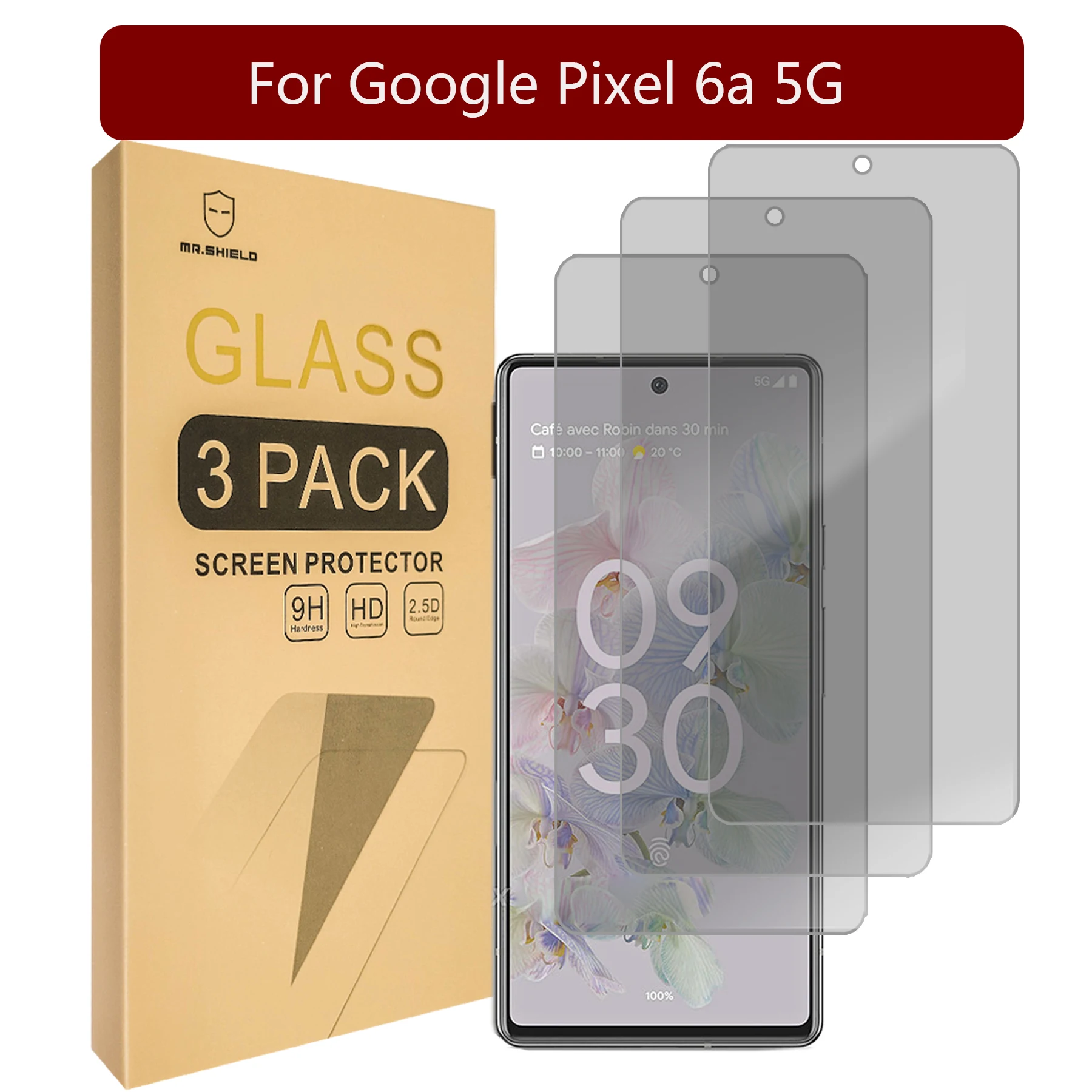 

Защитная пленка Mr.Shield для экрана, совместимая с Google Pixel 6a 5G [закаленное стекло][3 шт. в упаковке] [Анти-шпион]