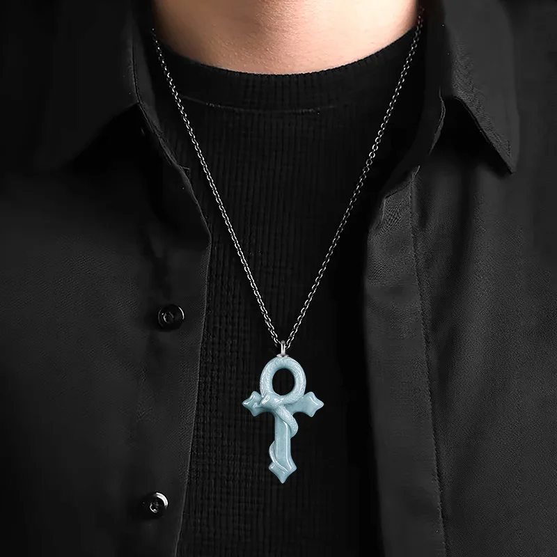 Original Natural A-grade Jade Snake Year Charms Cross Spirit Snake Ice Seed Jadeite Male and Female Hip Hop Pendant Jewelry