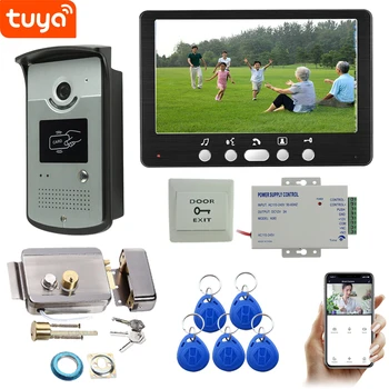 Tuya-Interphone vidéo WiFi Smart Home avec serrure, interphone vidéo, déverrouillage RFID, entrée de porte, maison privée, électrique, 7 pouces