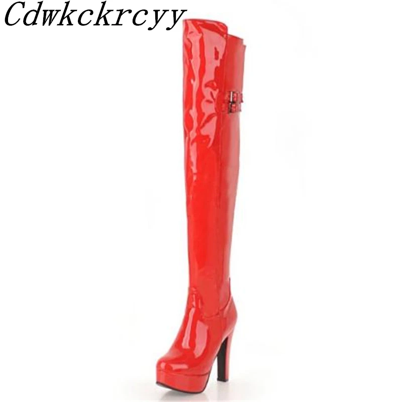 Women Boots winter New style sexy Stiletto long and tube-shaped Over the knee Boots Patent leather Nightclub Boots size 34-48