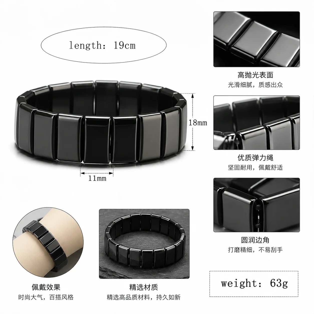 Hot Selling Obsidian Bracelet Irregular Half Moon Beads Black Natural Stone Bracelet Exquisite High-End Men's Fashion Accessorie