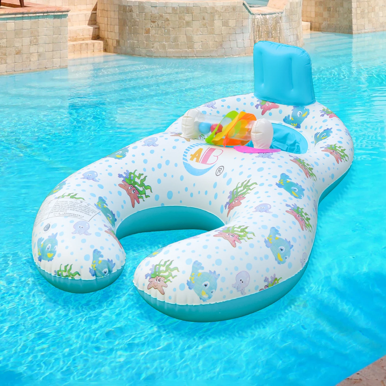 1PC 풍선형 2인용 수영 링, 등받이가 있는 풀 플로트, 수영장 및 해변용 2인용 플로팅 튜브