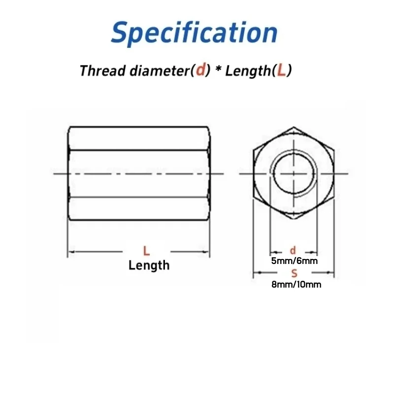 M5 M6 Aluminium Alloy Hex Standoff Spacer Hexagon Stud Screw Nut Female Threaded Sleeving Hex Column Pillars