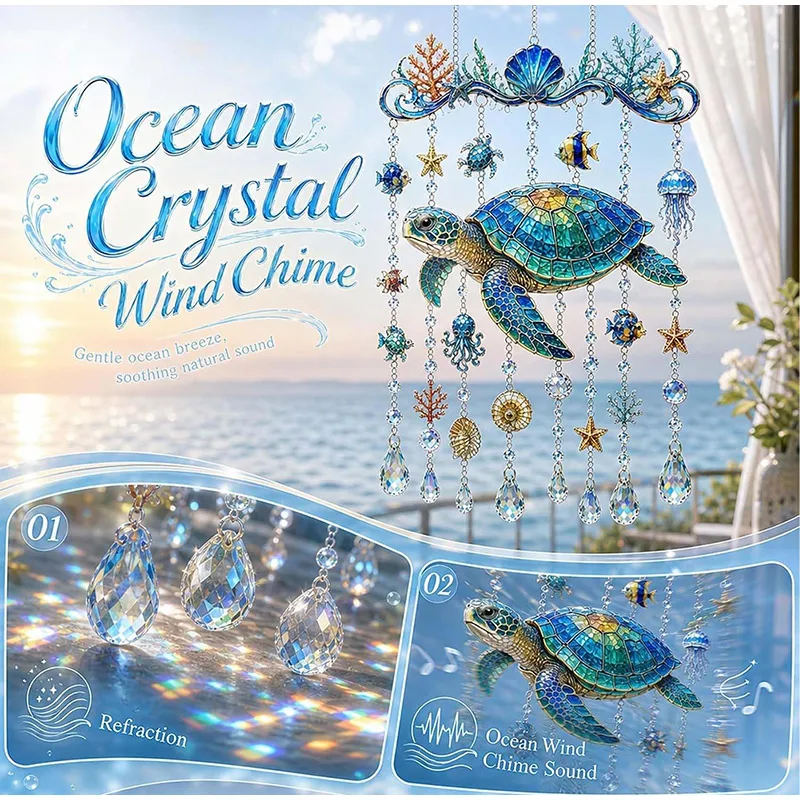 Ocean Themed Crystal Wind Chim Sparkling Ocean Escape To Your Garden Coastal Outdoor Decor For Garden Patio Porch & Beach House