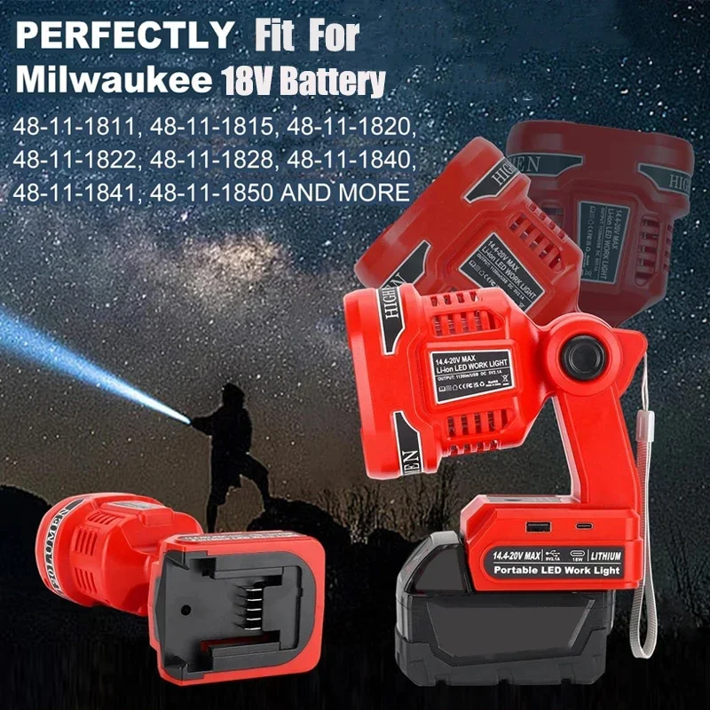 

Outdoor Lighting Emergency Lamp Portable Foldable Flashlight LED Night Work Spotlight Torch for Milwaukee 18V Li-ion Battery