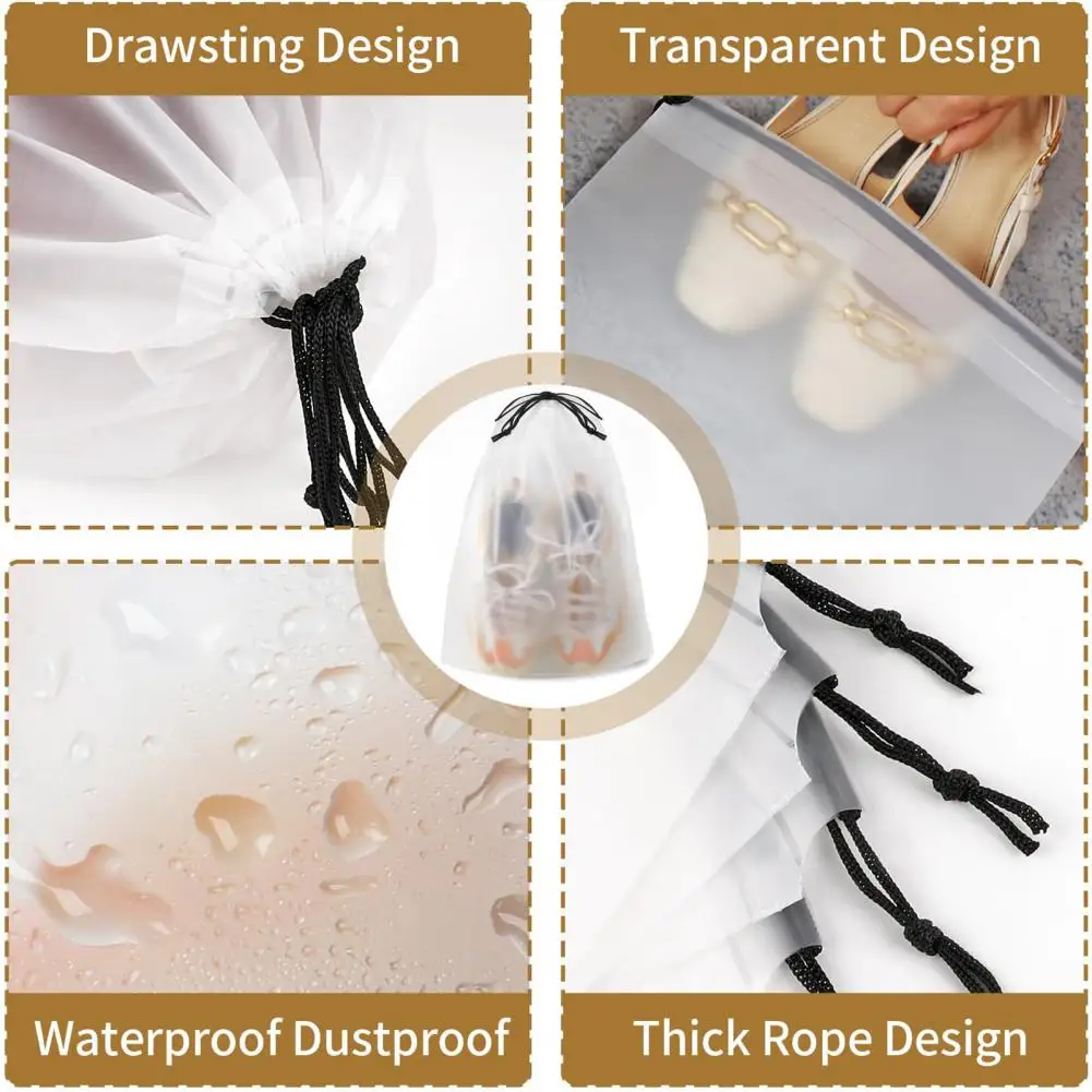 Transparent Cellophane Bags 10pcs Translucent Storage Bags Set Wear-resistant Dustproof Shoe Organizer Portable Reusable