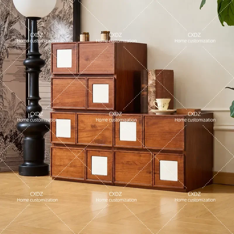 Mies Style Modular Combination Cabinet Ash Wood Edge Retro Solid Wood Card Door Storage Unit for Living Room Home