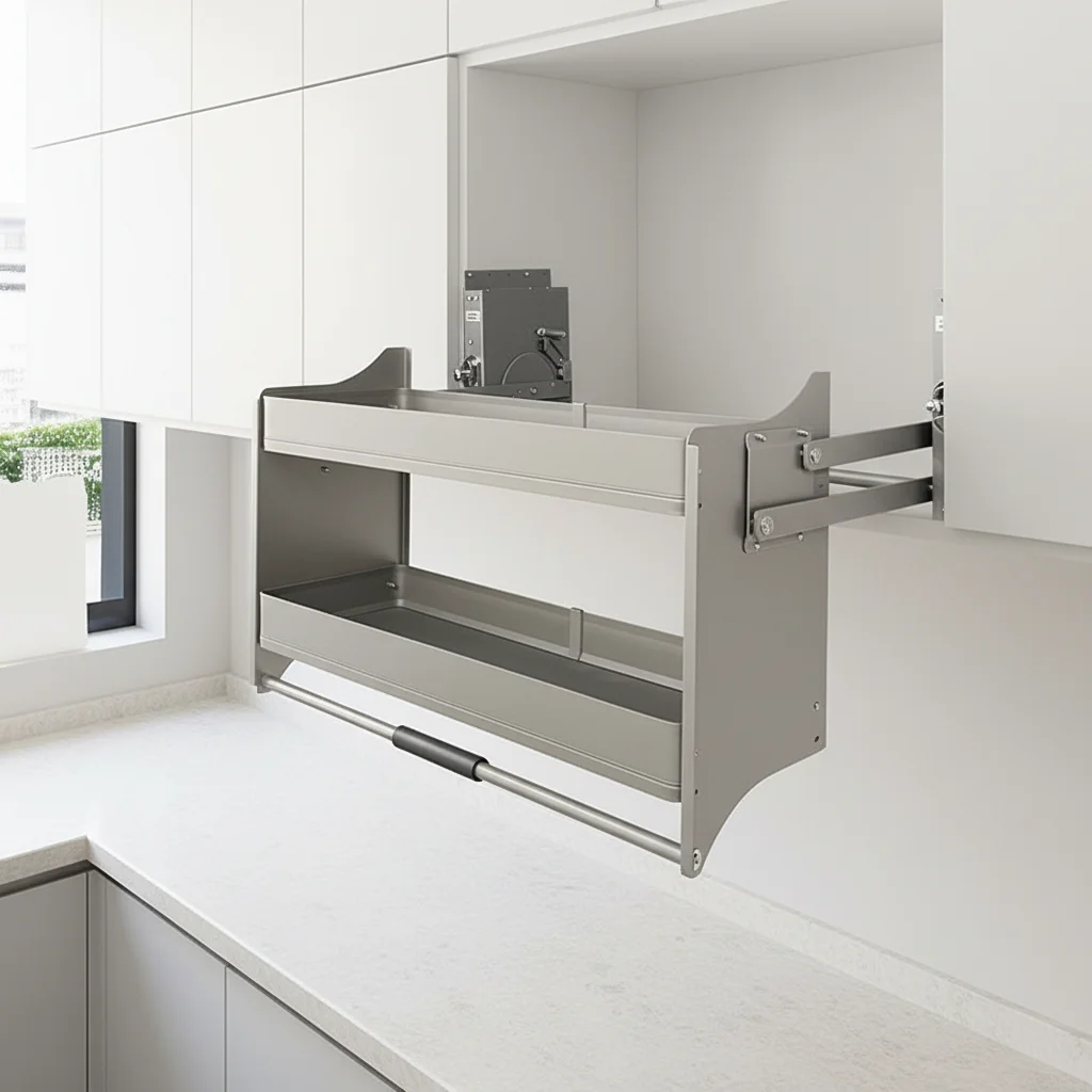 

600mm Modern Kitchen Cabinets Pull Down Electric Lift Storage Rack Double Tier Type Automatic Lifting Basket