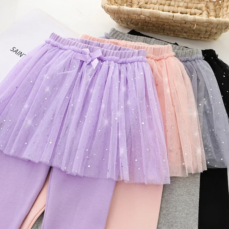 2024 New Girls Skirt Pants For Children Clothing Autumn Disney Princess Skirts Baby Girl Pink Blue Trouser Lace Kids Leggings