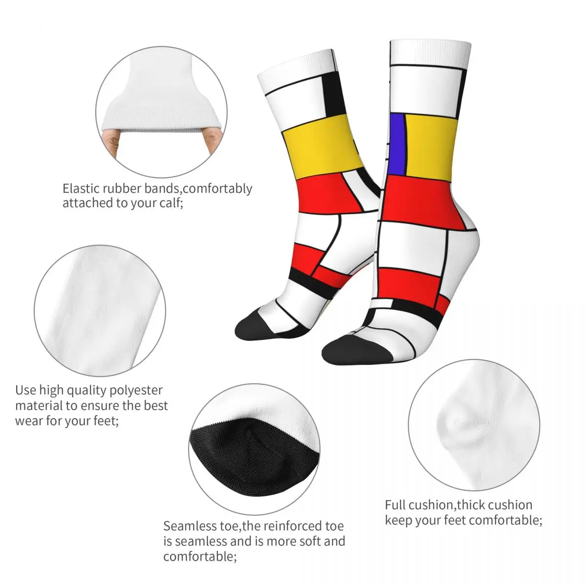 New Male Men Socks Casual Mondrian Style Abstract Art Sock Minimalism Geometric Sport Women's Socks Spring Summer Autumn Winter