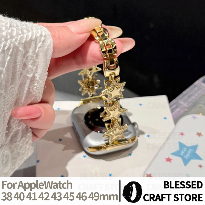 Sparkling Diamond Star Bracelet for Apple Watch 11 10 9 8 7 6 SE Ultra Band for Iwatch Series 40 41 42 44 45 46 38 49mm Bracelet