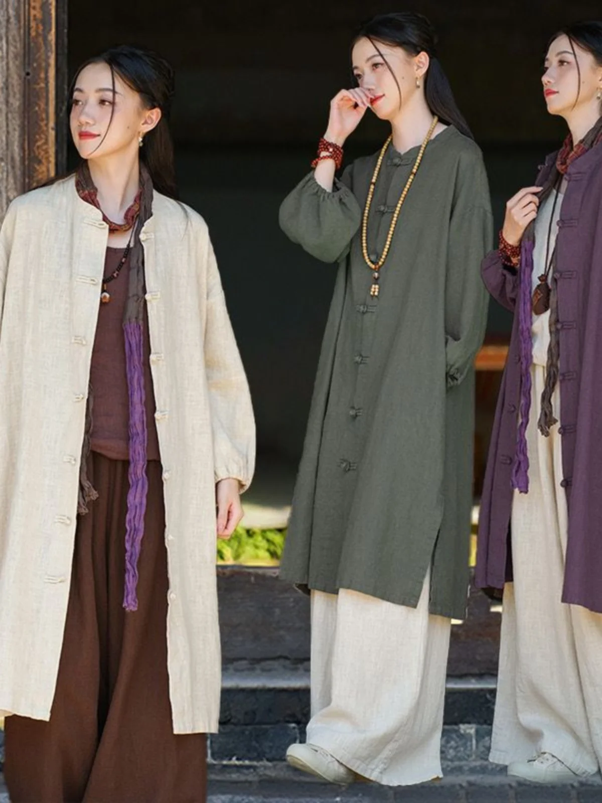 

Хлопковое льняное пальто в стиле ретро для женщин, весенне-осенняя одежда в стиле дзен, чайная одежда, открытый кардиган средней длины, топ