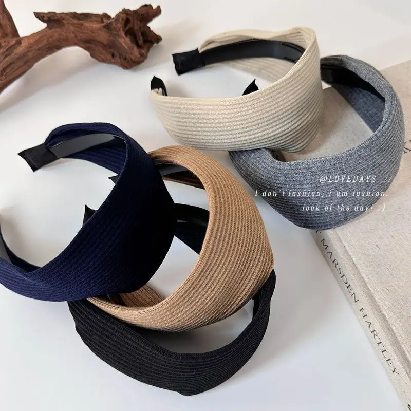 Headband Retro Knit Ribbed Wide Crown Boosting Hair Part Concealing Anti Slip Press Comfortable Versatile Daily Essential