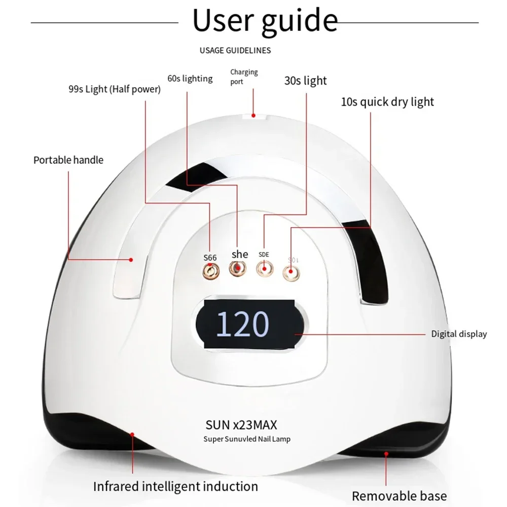 UV LED-nagellamp, professionele UV-nageldrooglamp, Quick Cure gel nagellaklamp, automatische sensor 4 timerinstellingen