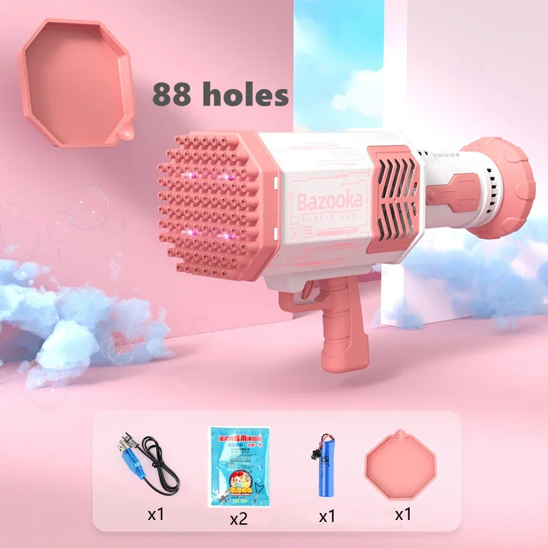 69 Holes Bubble Gun Soap Maker Machine Guns  Automatic Rocket With LED 88 Holes  Light  Gatlin Bubbles  Blower Outdoor Toys