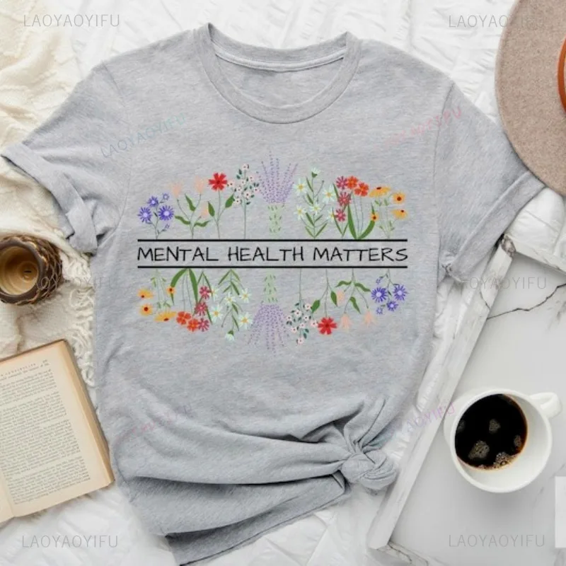 Women's Clothing Angel Beautiful Flowers Tees Mental Health Matters Shirt Be Kind To Your Mind Tee Wildflower Tee Christmas Gift