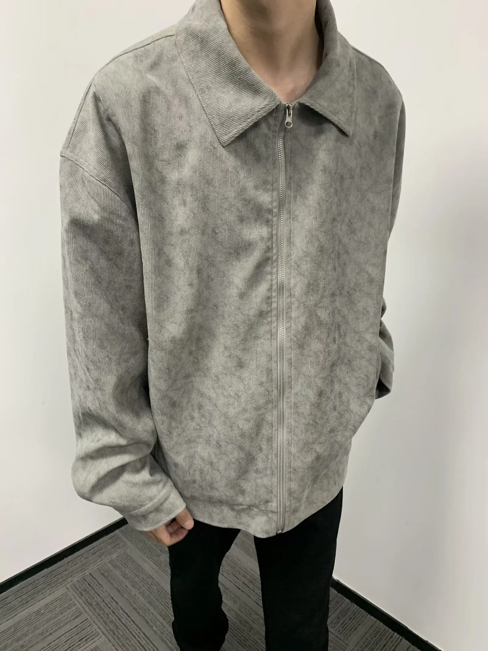 

American Retro Special Pattern Dyeing Fabric Cleanfit ex Casual Versatile Small ence Jaet Loose Fit Long Sve