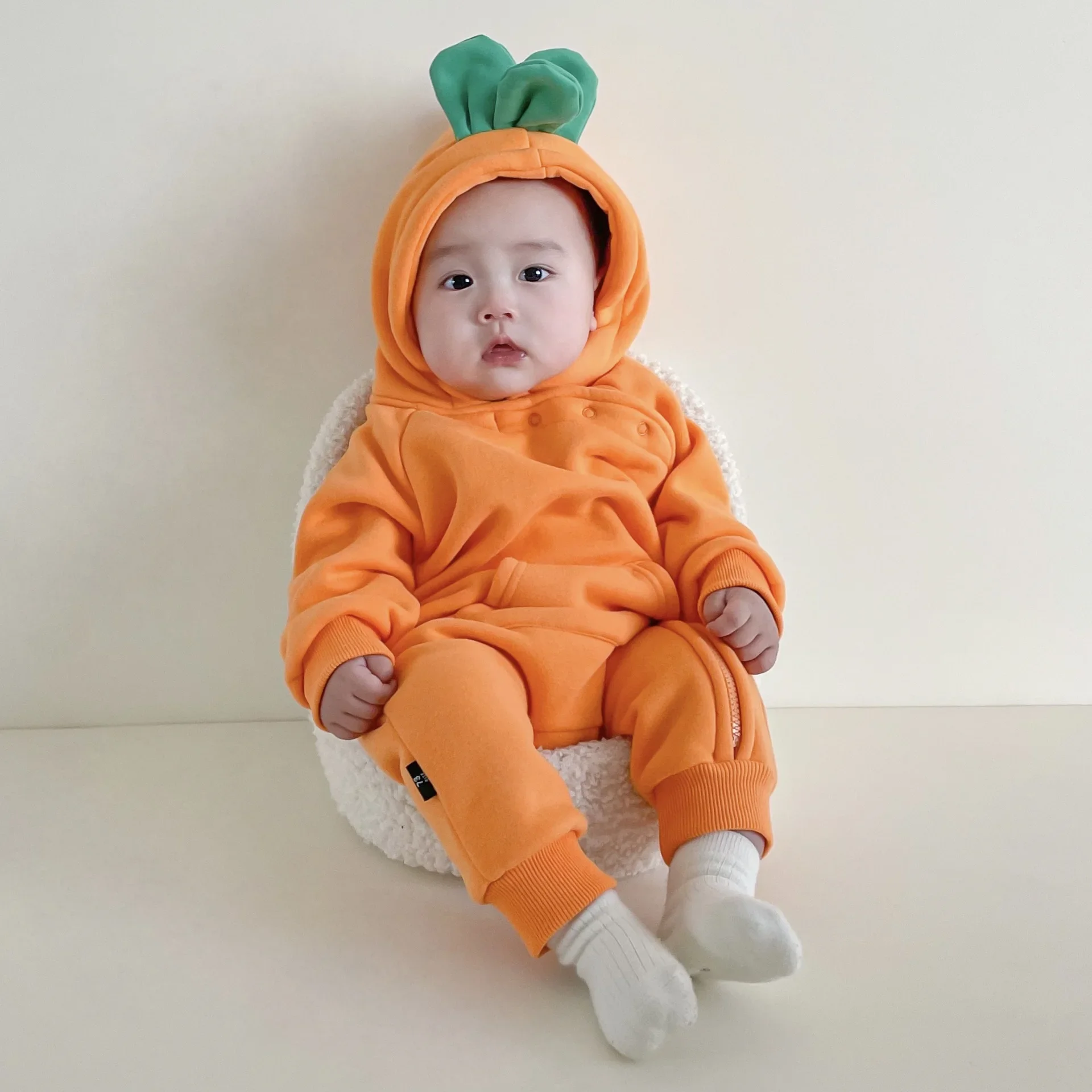 Ins Style Korean Version Baby Fleece-Lined Jacket For Autumn/Winter Cute Baby Outerwear Rompers Thick Version Footies