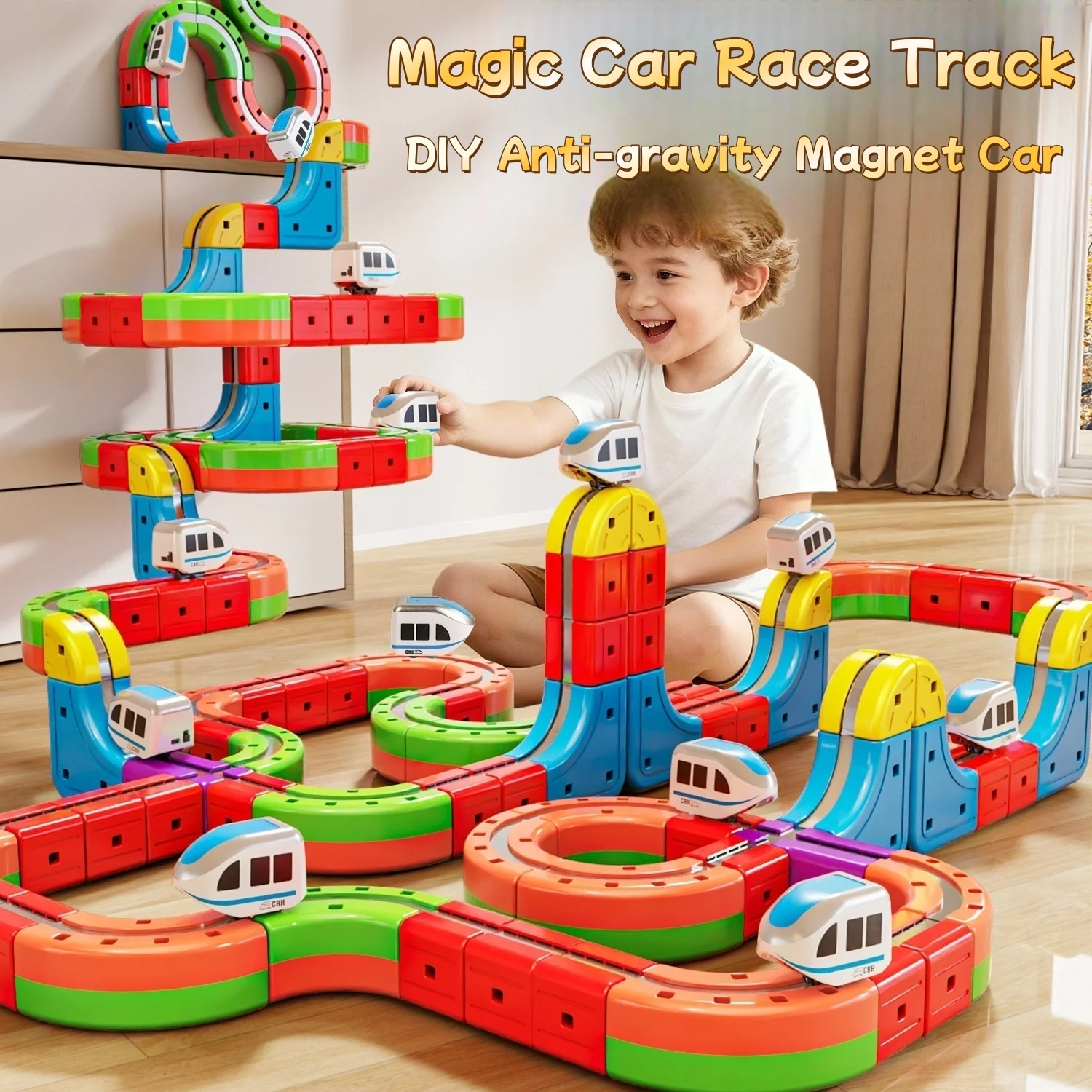 ألعاب سيارات المسار المغناطيسي DIY مجموعة مكعبات البناء المضادة للجاذبية مجموعة قطار كهربائي للقيادة للأطفال هدية عيد الميلاد