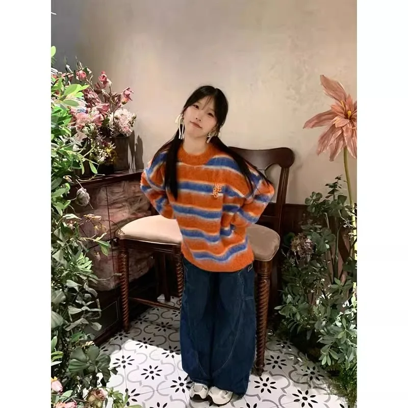 

Оригинальный ретро-свитер с контрастной вязкой дофамина для мужчин и женщин, свободный повседневный пуловер в ленивом стиле