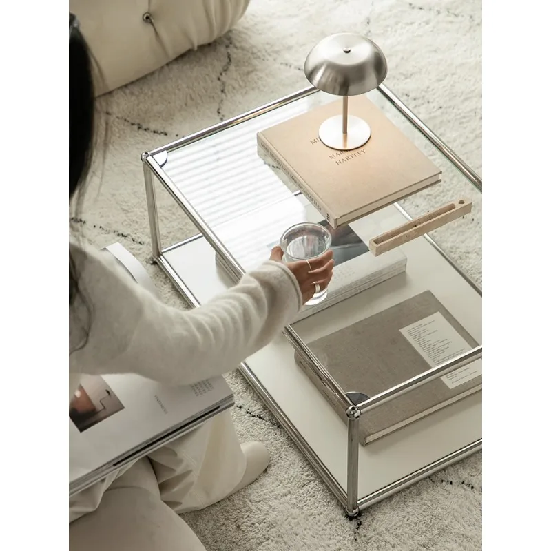 Stainless steel module coffee table Modern simple ins small apartment household living room glass coffee table