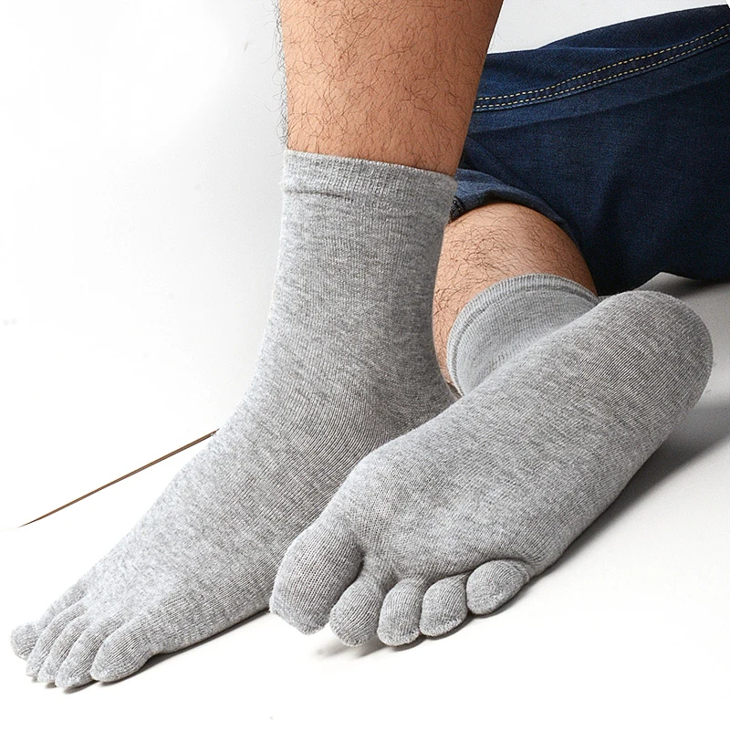 3pairs Five Finger Socks Men Breathable Sports Five-toe Long Socks Solid Casual Middle Tube Cotton Stocking Sweat Deodorant Sox