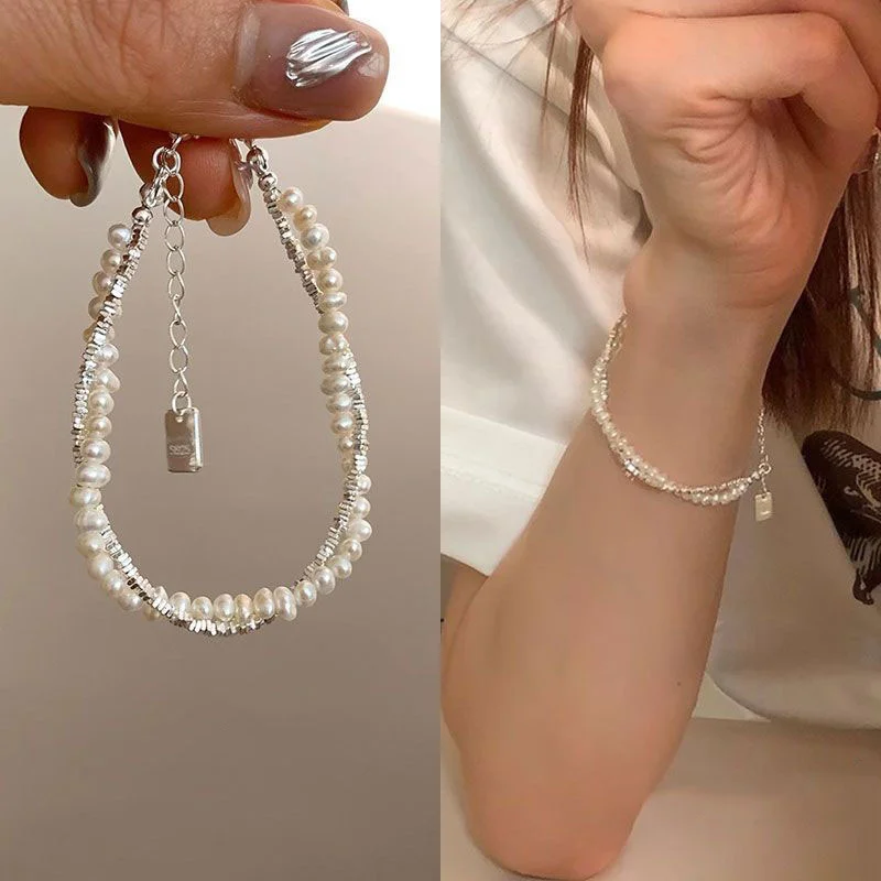 Exquisite Double Layer Irregular Pearl Bracelet For Women Girls Fashion Elegant Beaded Chain Jewelry Charm Bracelet Gift