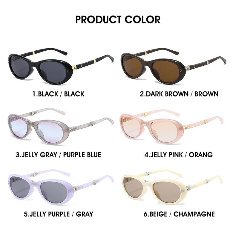 2025 Nieten ovale Sonnenbrille für Damen, Markendesigner, faltbar, einfach zu transportieren, weibliche Farbtöne, UV400 – Detail 5