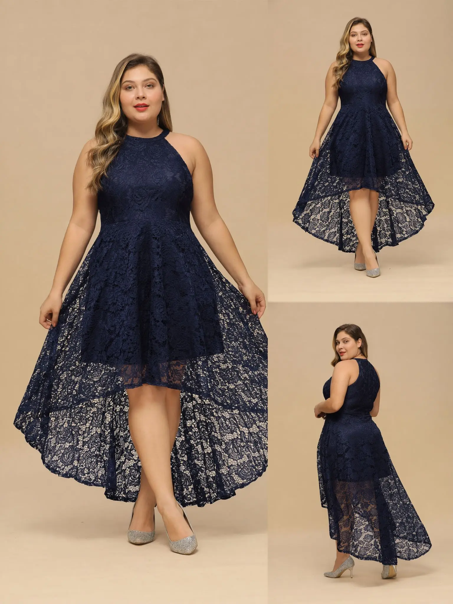 Vestido de Fiesta Corto Talla Grande con Encaje Estilo Asimétrico Elegante para Mujer, Vestido de Dama de Honor Talla Grande, Vestidos de Cóctel Baratos
