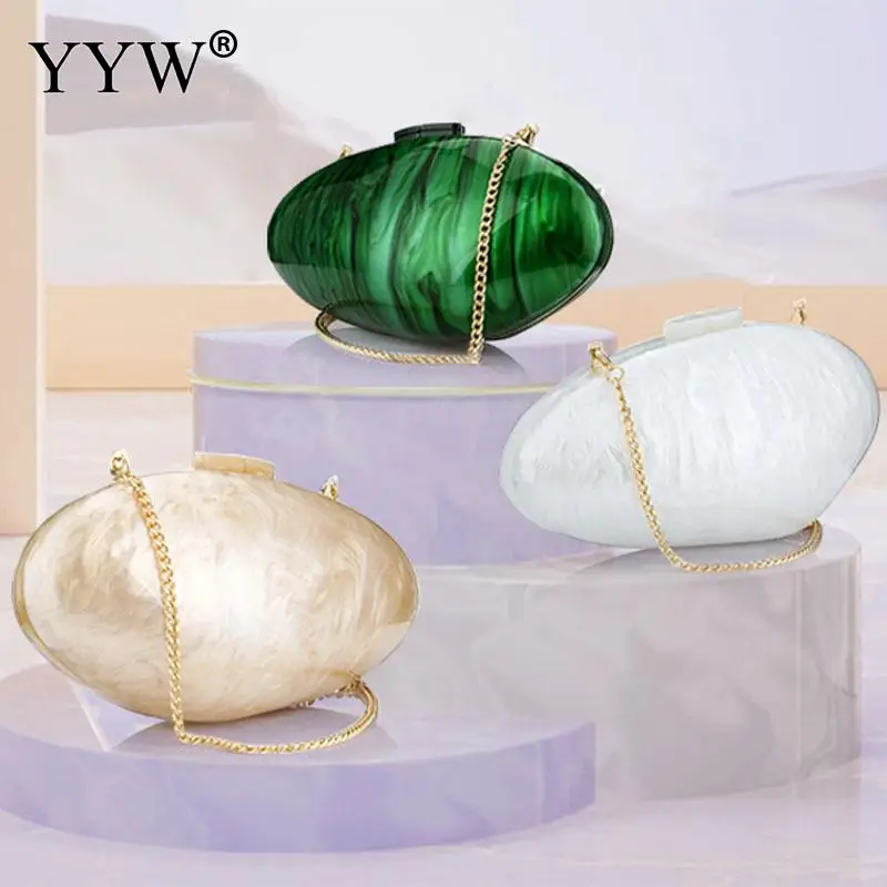 Personalized Acrylic Shell Shape Women Handbags Irregular Hard PC Women Crossbody Purses with Chain for Wedding Evening Party