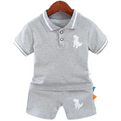 Summer Kids Outfits Baby Boys Clothes Set Dinosaur Printed Turn-down Collar T-Shirts Tops+ Shorts 2PCS/Suit Infant Clothing Sets