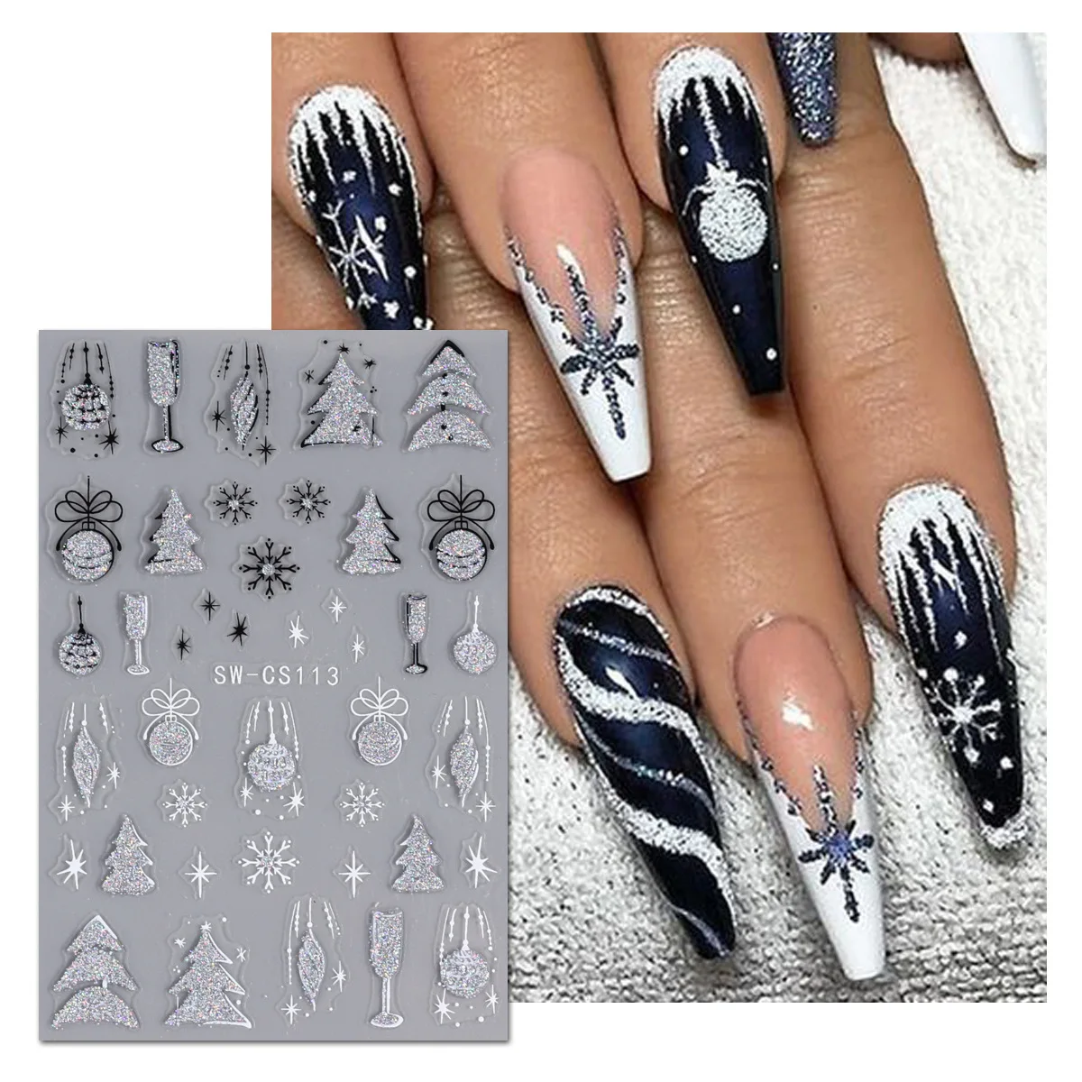 

1PCS Winter Snowflake Christmas Tree 3D Stickers For Nails Press on Nails Christmas Series Nail Art Supplies Cartoon Elk Sticker