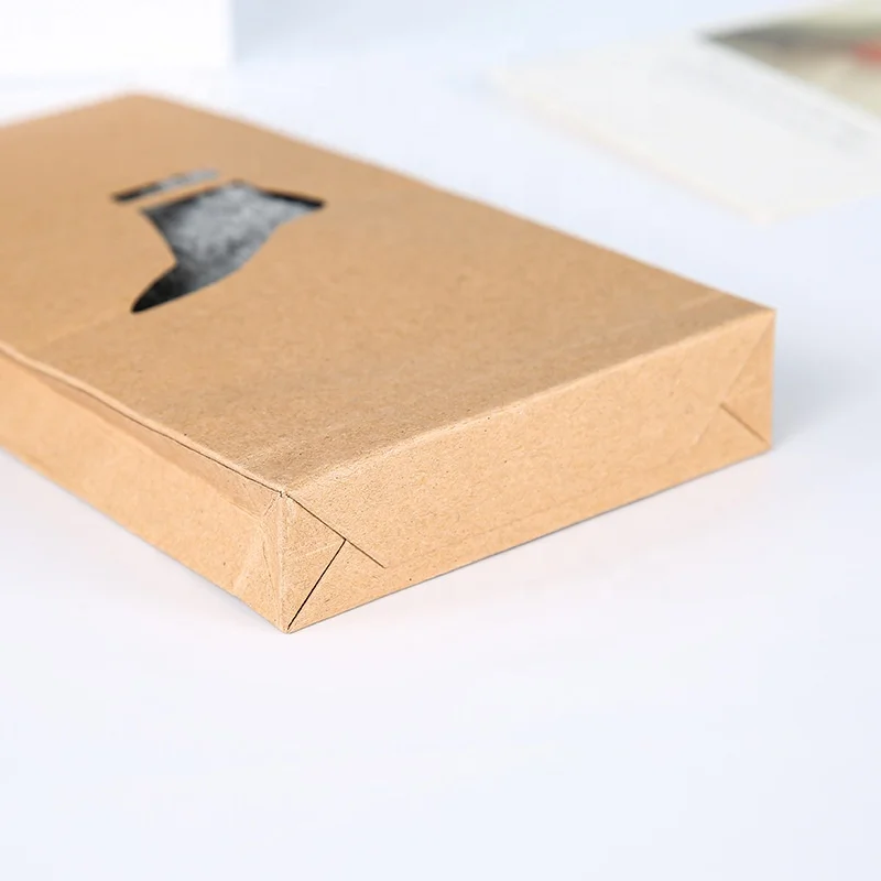 Customized product、Eco Friendly Envelope Custom Logo Brown Kraft Paper Sock Box Craft Sock Packaging With Window