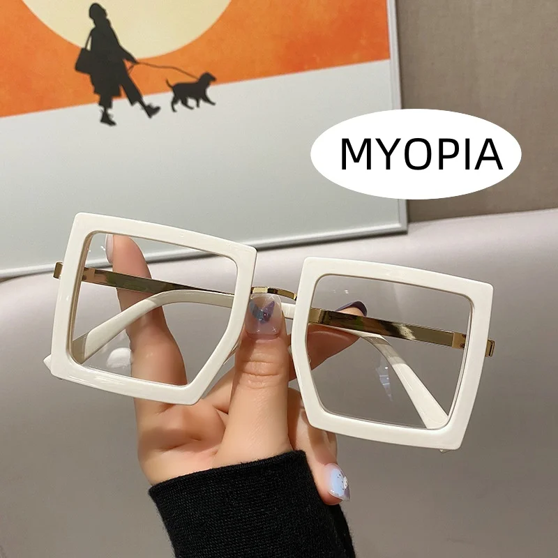 Thick Frame Square Myopia Glasses Fashion Eye Protection Eyewear for Women Oversized Optiacl Glasses Near Sight Glasses To -4.0