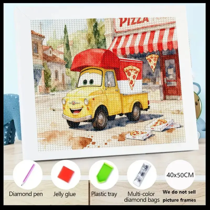 

1 шт. 5D алмазная живопись с полным сверлом, DIY милый мультяшный грузовик для доставки пиццы, алмазный художественный набор, алмазная вышивка кристаллами и стразами