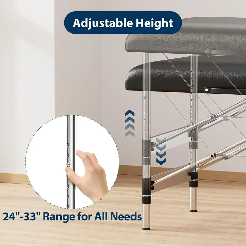 

Portable Massage Table with Adjustable Height, Lash Bed, Facial Tattoo Bed, and Carrying Bag, Black