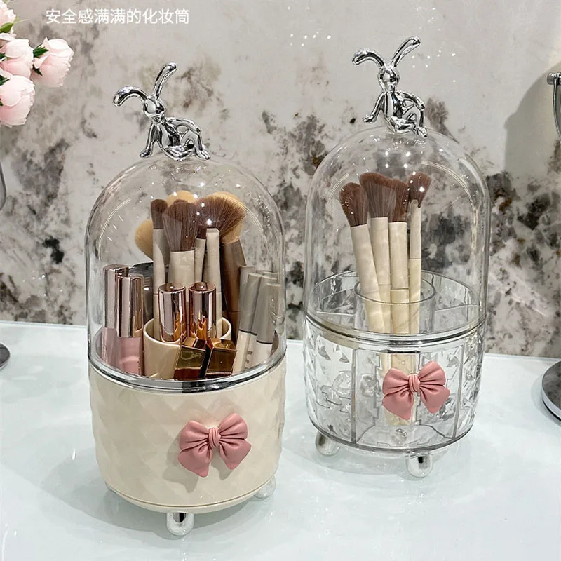 360 °   Organizzatore rotante per pennelli per trucco Scatola portaoggetti per strumenti cosmetici antipolvere in plastica trasparente per pennelli per trucco per rossetto