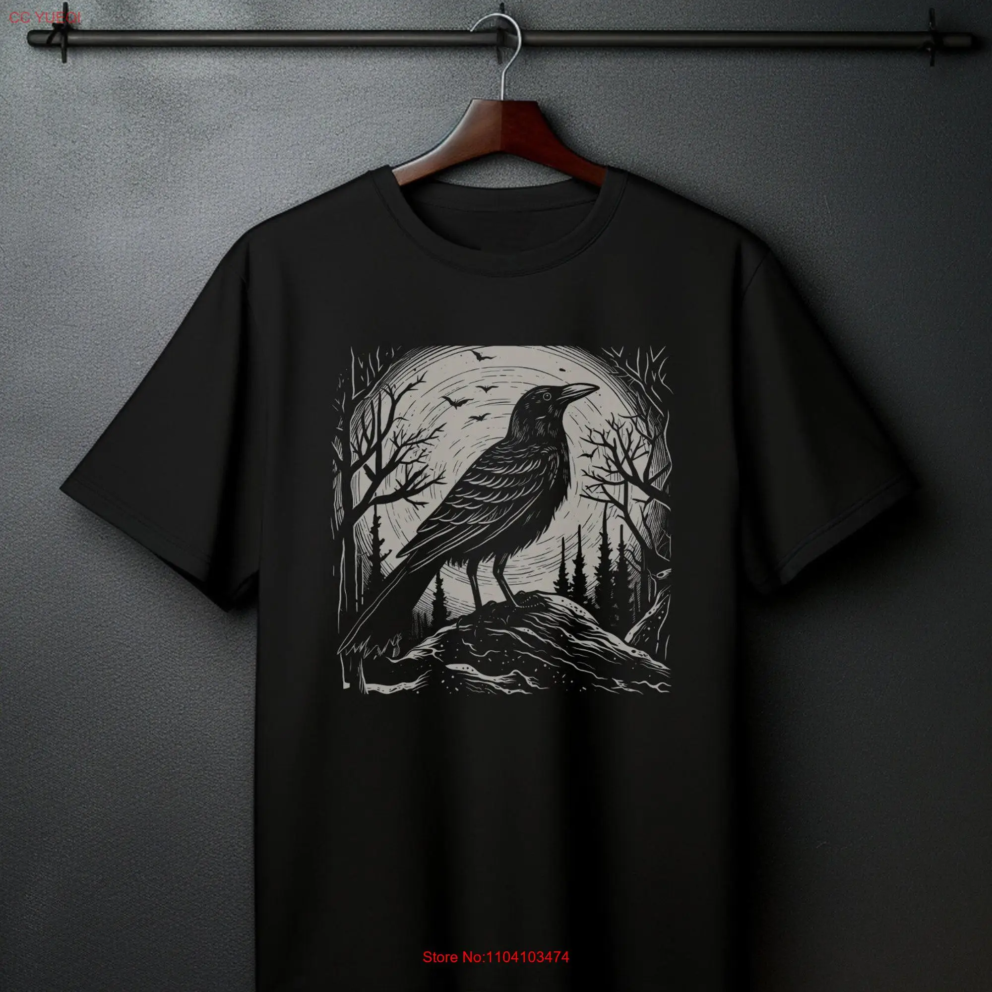 Halloween Raven T Shirt Gothic Print Dark Academia Y2K Fashion Harajuku Flair Vintage Style long or short sleeves