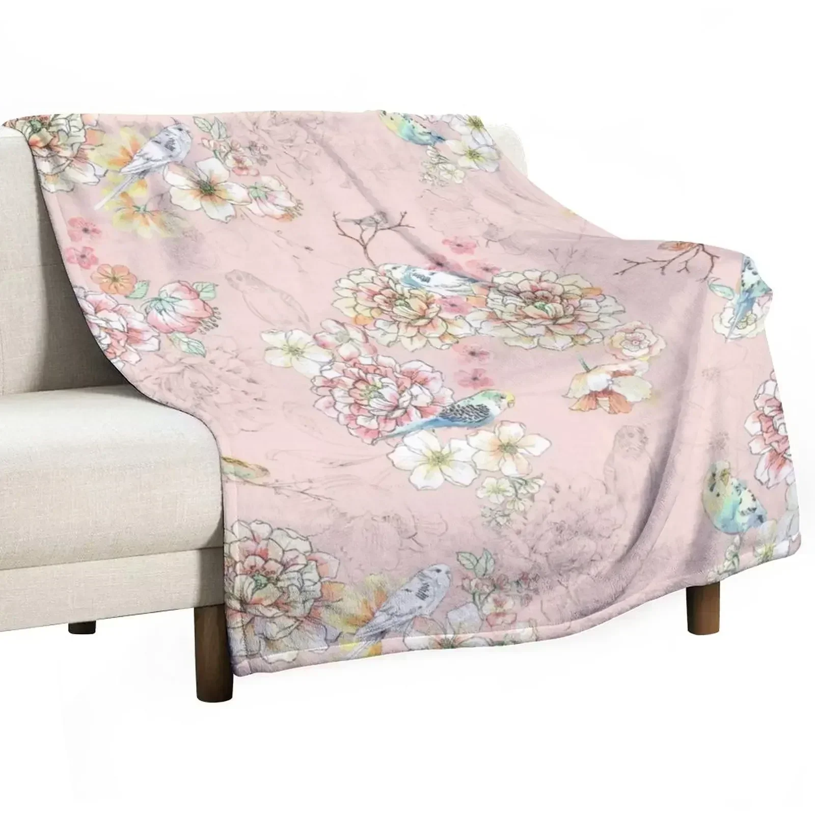 

Budgie print Throw Blanket Stylish Decor Blanket Gift for Friends Roommate