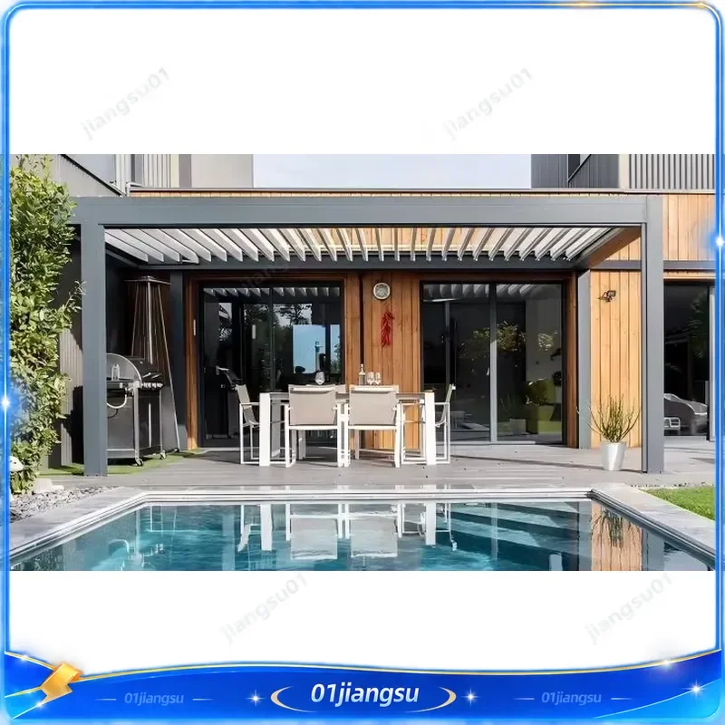Custom Size Motorized Aluminum Pergola Bioclimatic Louvered Roof Waterproof Gazebo with LED Light 3x4 4x4 6x6 Backyard Sun
